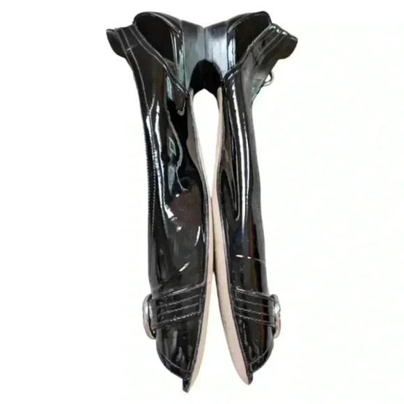 Stuart Weitzman Chit  Chat Flats Peep Toe Patent Leather Black Silver Women's 9 - Picture 5 of 16